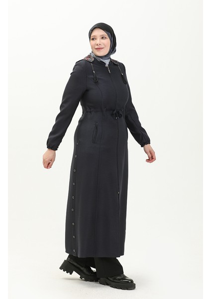 Büyük Beden Kapüşonlu Pardesü 0471-04 Lacivert fiyatları