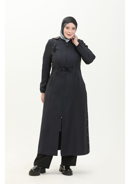 Büyük Beden Kapüşonlu Pardesü 0471-04 Lacivert modelleri