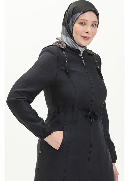 Büyük Beden Kapüşonlu Pardesü 0471-04 Lacivert fırsatları