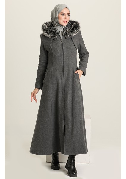 Kapüşonlu Kaşe Kaban 711930-02 Gri fiyatları