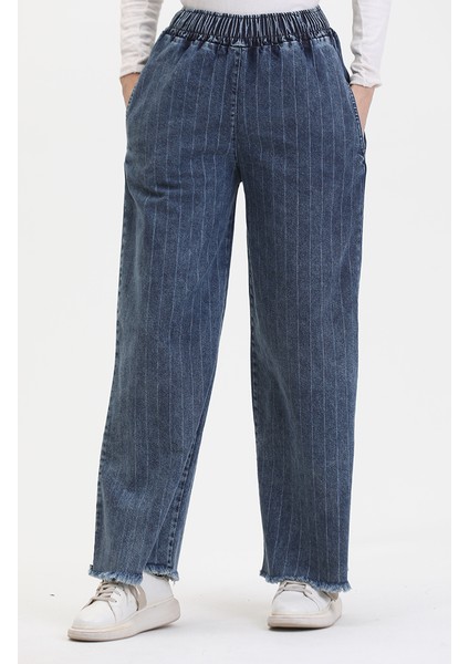 Beli Lastikli Kot Pantolon 1793A-01 Mavi