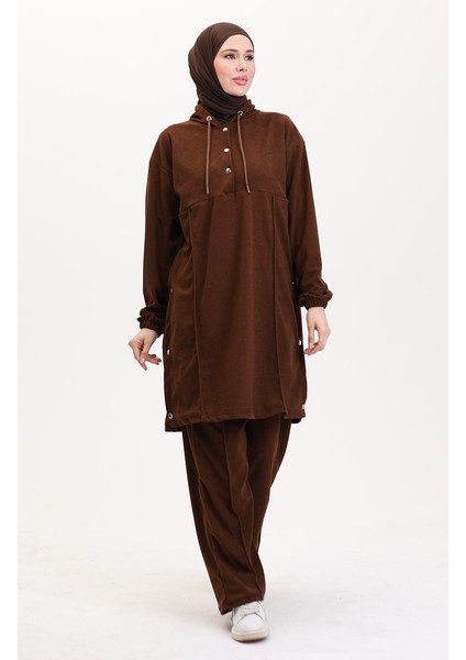 Kapüşonlu Tunik Pantolon Ikili Takım 0567-04 Kahverengi fiyatları