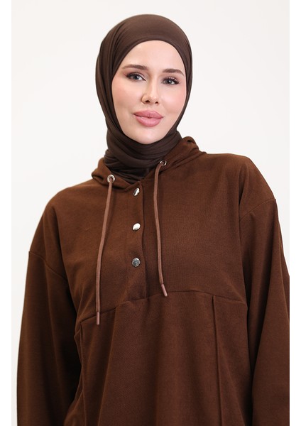 Kapüşonlu Tunik Pantolon Ikili Takım 0567-04 Kahverengi modelleri
