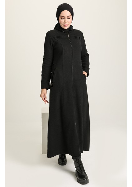 Fermuarlı Kaşe Kaban Kadınlar İçin Şık Siyah Tasarım Uzun Dış Giyim fiyatları