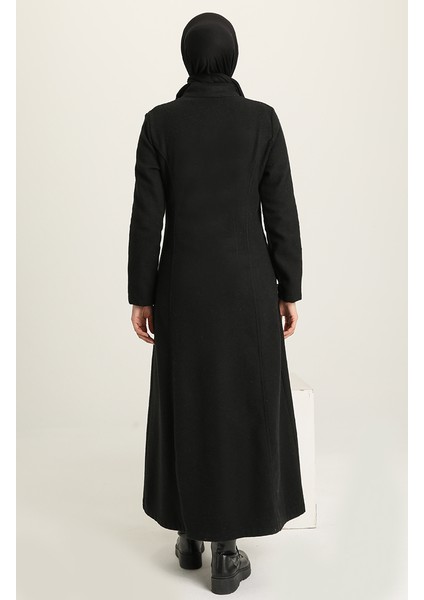 Fermuarlı Kaşe Kaban Kadınlar İçin Şık Siyah Tasarım Uzun Dış Giyim modelleri