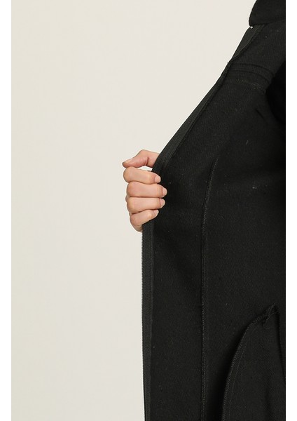 Fermuarlı Kaşe Kaban Kadınlar İçin Şık Siyah Tasarım Uzun Dış Giyim indirimleri