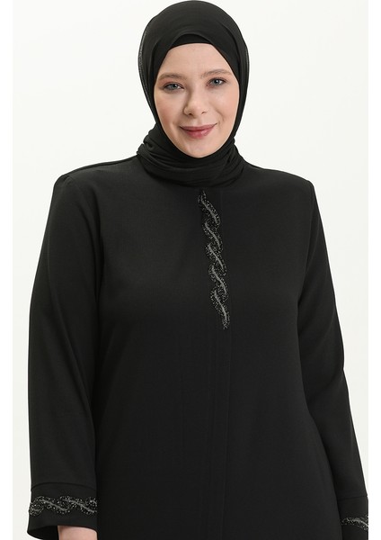 Büyük Beden Taş Baskılı Ferace 5052-01 Siyah modelleri