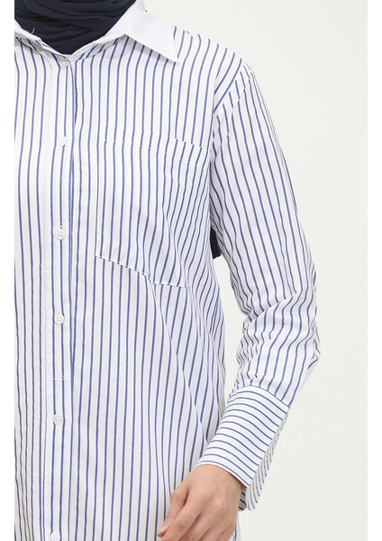 Çizgili Garnili Tunik 4822-02 Saks