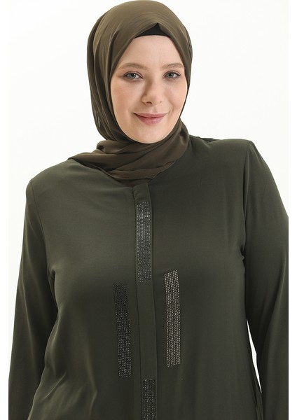 Büyük Beden Taşlı Ferace 5044-06 Haki Yeşil modelleri