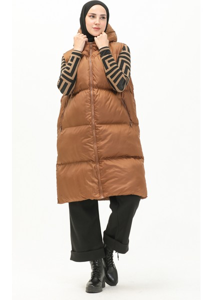 Kapüşonlu Şişme Yelek 6049-02 Taba