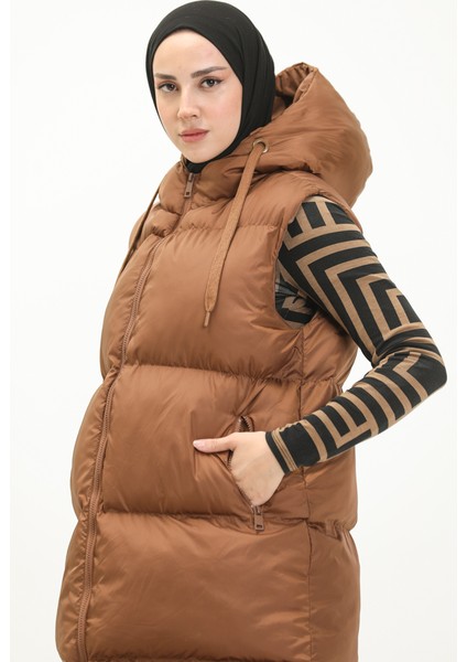 Kapüşonlu Şişme Yelek 6049-02 Taba indirimleri