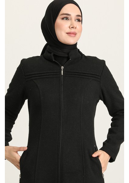 Fermuarlı Kaşe Kaban Kadınlar İçin Şık Siyah Tasarım fırsatları