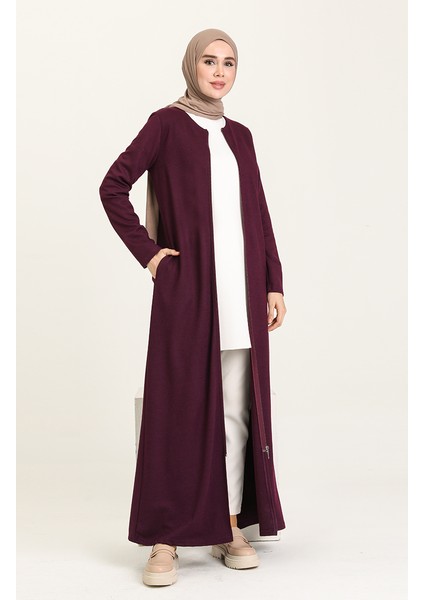 Fermuarlı Keçe Ferace 3336A-01 Mor