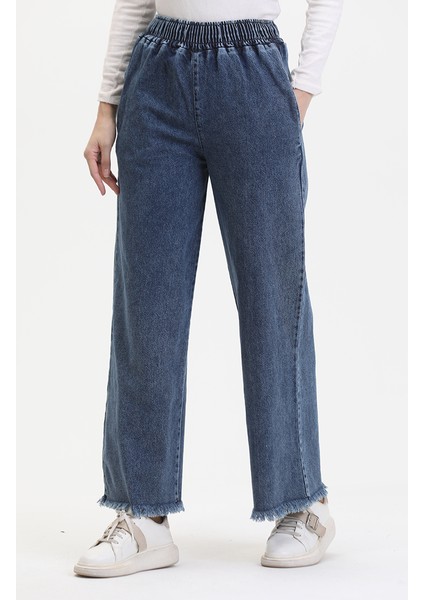 Beli Lastikli Kot Pantolon 1793L-01 Mavi