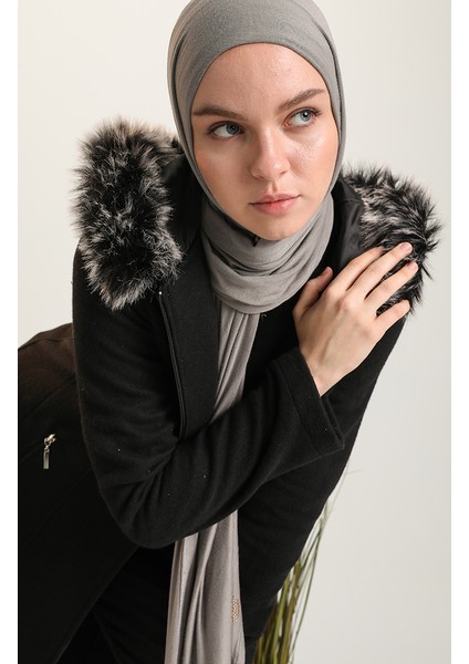 Kürklü Kaşe Kaban 612980-01 Siyah
