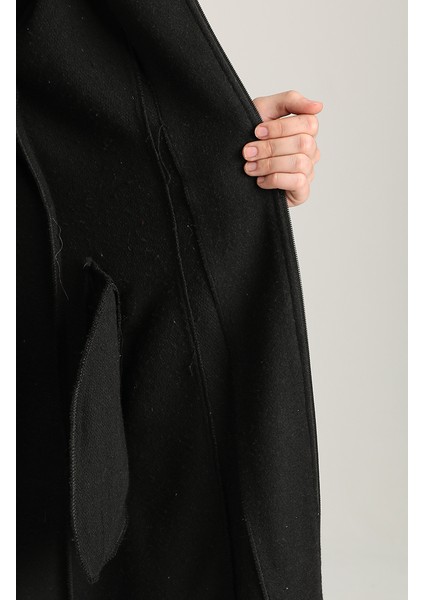 Kürklü Kaşe Kaban 612980-01 Siyah