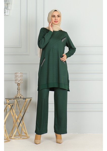 Püskül Detaylı Tunik Pantolon Ikili Takım 20042-04 Zümrüt Yeşili