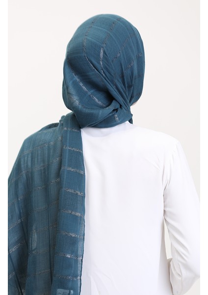 Simli Keten Şal 2072-09 Petrol Mavisi modelleri