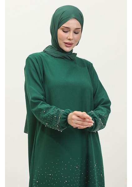 Taş Baskılı Araboy Abiye Tunik Pantolon Ikili Takım 0409-01 Zümrüt Yeşili fırsatları