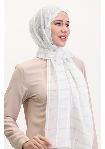 Simli Keten Şal 2072-02 Krem