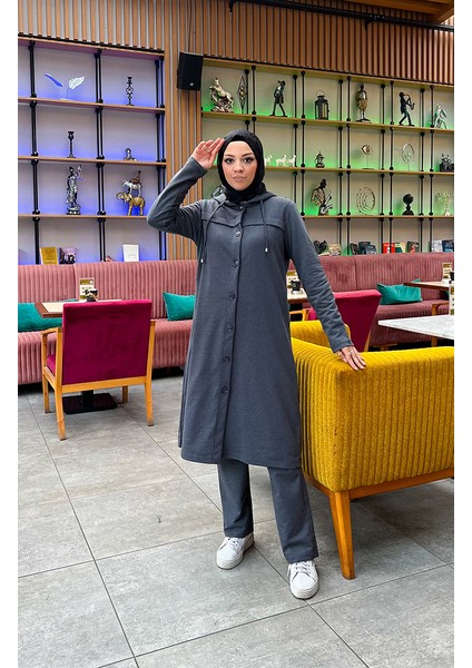 Düğmeli Kapüşonlu Eşofman Takım 3072-02 Antrasit fiyatları