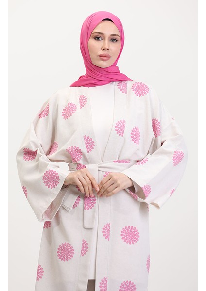 Desenli Kimono Takım 14935-01 Krem Gül Kurusu modelleri