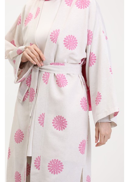Desenli Kimono Takım 14935-01 Krem Gül Kurusu fırsatları
