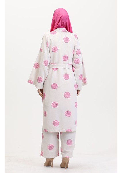 Desenli Kimono Takım 14935-01 Krem Gül Kurusu indirimleri