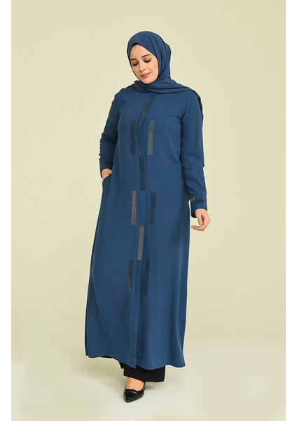 Büyük Beden Taşlı Ferace 5044-01 Indigo fiyatları