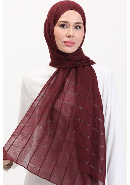 Simli Keten Şal 2072-08 Mürdüm