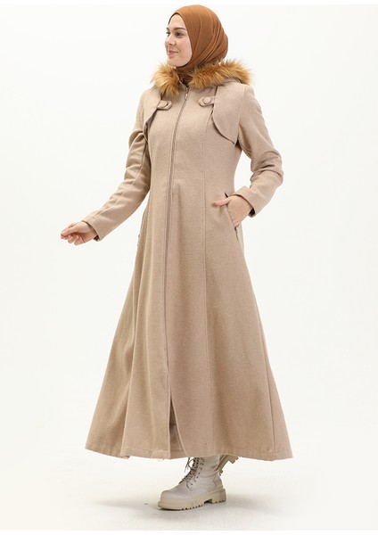 Kapüşonlu Kaşe Kaban 711930-06 Camel