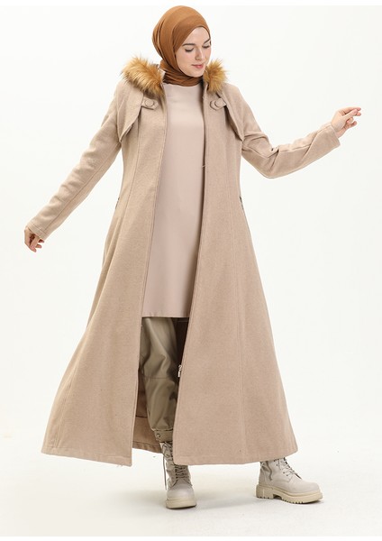 Kapüşonlu Kaşe Kaban 711930-06 Camel