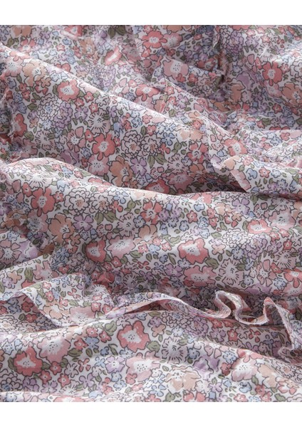 Floral Euphoria Fırfırlı Tek Kişilik Yatak Örtüsü Takımı 160X220 cm Somon