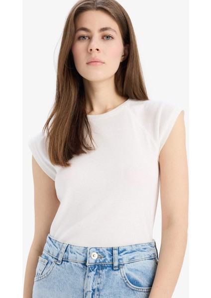 Slim Fit Dar Kesim Bisiklet Yaka Basic Düz Ribana Kısa Kollu Tişört C7334AX25SP