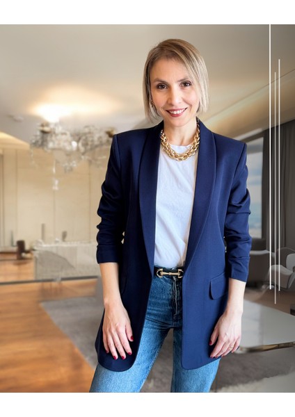 Lacivert Kolu Büzgülü Premium Ceket modelleri