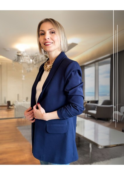 Lacivert Kolu Büzgülü Premium Ceket indirimleri