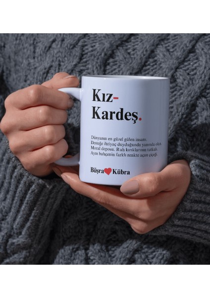 Kupa Bardak Kız Kardeş Temalı Kişiye Özel Isimli Kupa Bardak Kahve Hediye Seti Kutupkitap