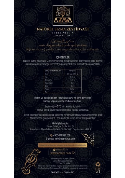 Natürel Sızma Zeytinyağı 5 Lt