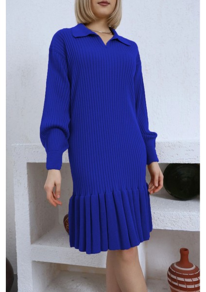 Saks Polo Yaka Fırfırlı Triko Elbise fiyatları