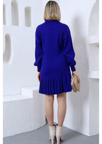 Saks Polo Yaka Fırfırlı Triko Elbise modelleri