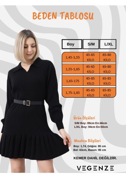 Saks Polo Yaka Fırfırlı Triko Elbise fırsatları