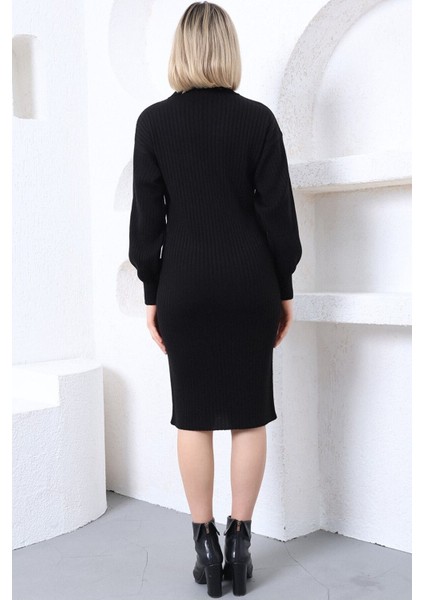 Kadın Siyah Polo Yaka Uzun Triko Elbise indirimleri
