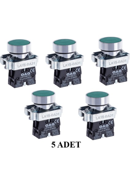 22MM Start Buton 5 Adet Metal Yeşil