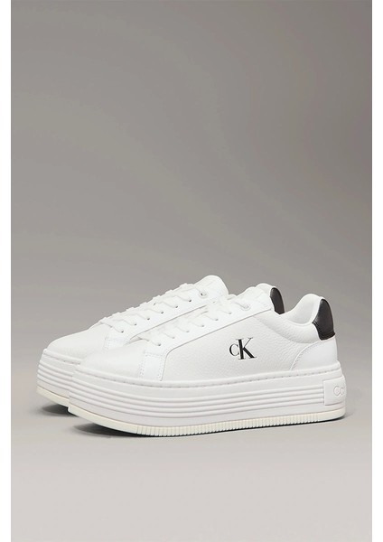Kadın Platform Taban Beyaz Deri Sneaker
