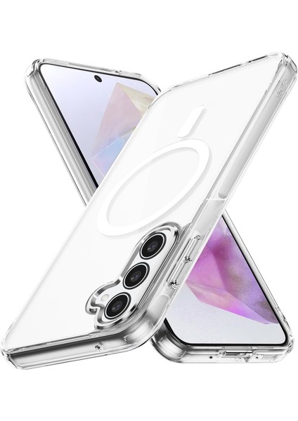 Samsung Galaxy A16 Uyumlu Kılıf Şeffaf Magsafe Manyetik Özellikli Araç Tutucu Silikon Kapak Pc