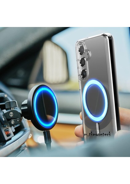 Samsung Galaxy A16 Uyumlu Kılıf Şeffaf Magsafe Manyetik Özellikli Araç Tutucu Silikon Kapak Pc