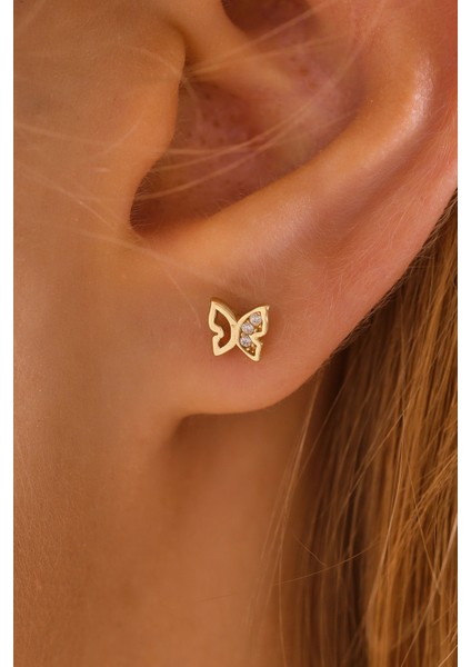 14 Ayar Altın Tragus Küpe Kelebek Vidalı