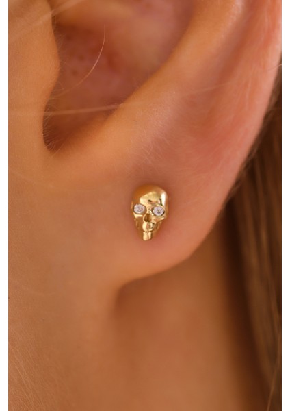 14 Ayar Altın Tragus Küpe Kuru Kafa Vidalı