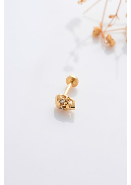 14 Ayar Altın Tragus Küpe Kuru Kafa Vidalı