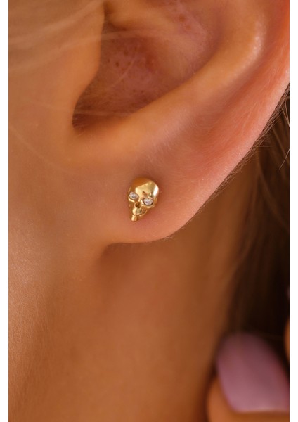 14 Ayar Altın Tragus Küpe Kuru Kafa Vidalı